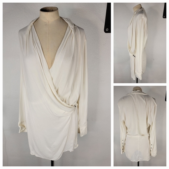 Helmut Lang Sz M Foldover Drape Blouse Faux Wrap E07HW504 - Picture 2 of 10
